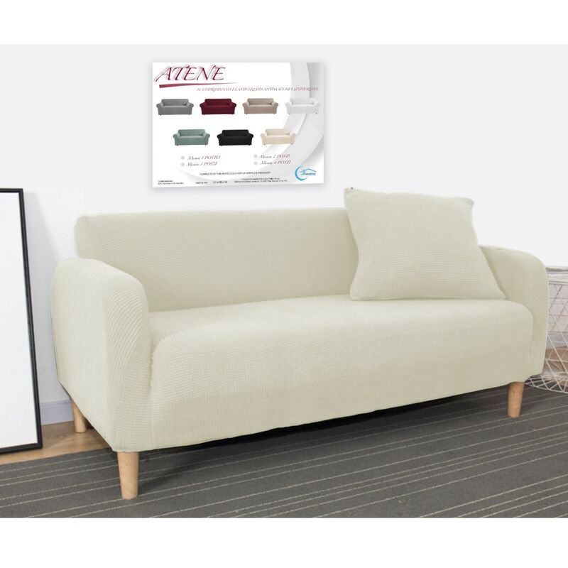 foto del prodotto copridivano elasticizzato atene universale bianco latte bielastico 3 posti cm. 180 - 200