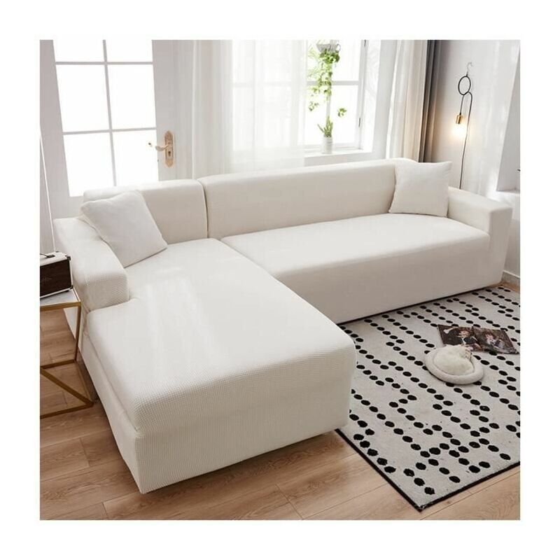 foto del prodotto copridivano elasticizzato copridivano in poliestere copridivano elastici per divano a l, bianco, 3 posti 190 230 cm 
