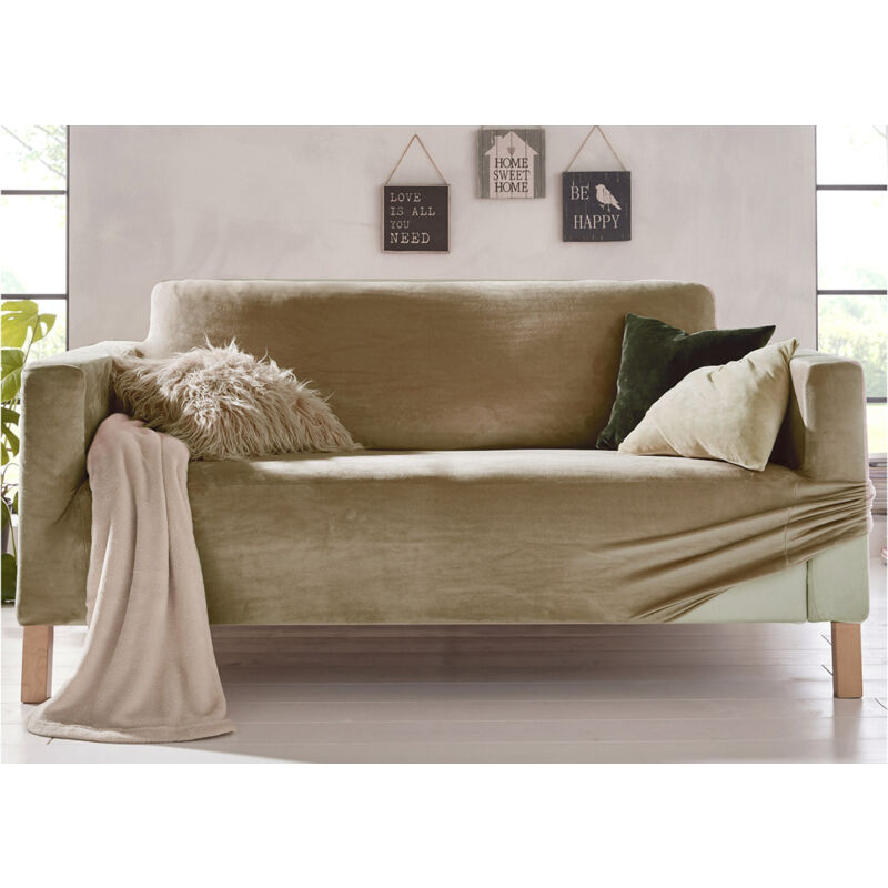 foto del prodotto copridivano elasticizzato effetto velluto modello morbidissimo colore beige, misura4 posticolorebeige