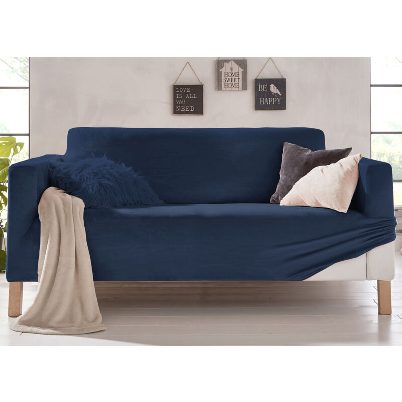 foto del prodotto copridivano elasticizzato effetto velluto modello morbidissimo colore blu, misura4 posticoloreblu