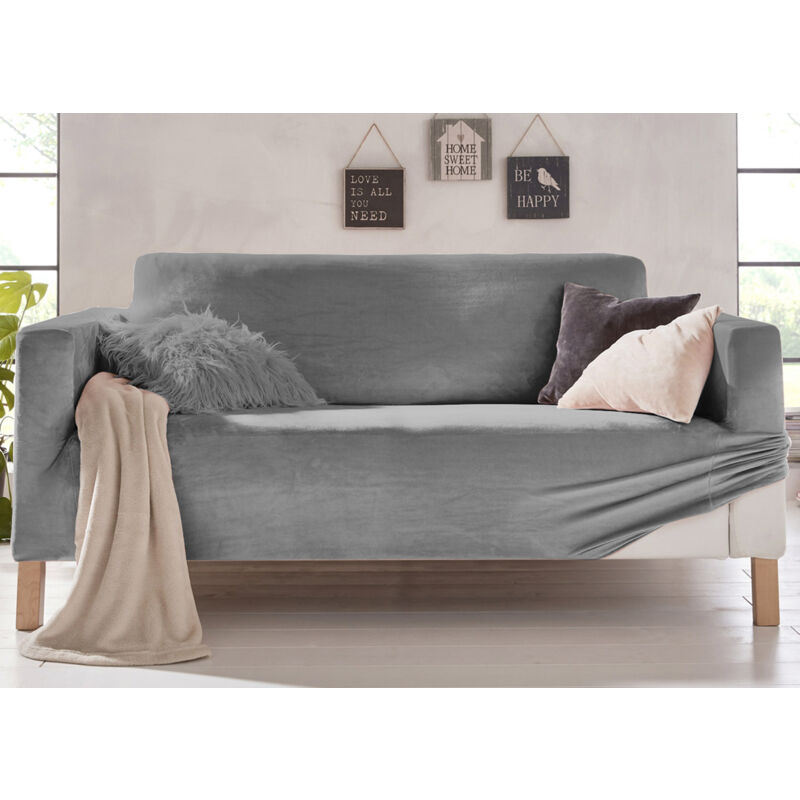 foto del prodotto copridivano elasticizzato effetto velluto modello morbidissimo colore grigio, misura3 posticoloregrigio