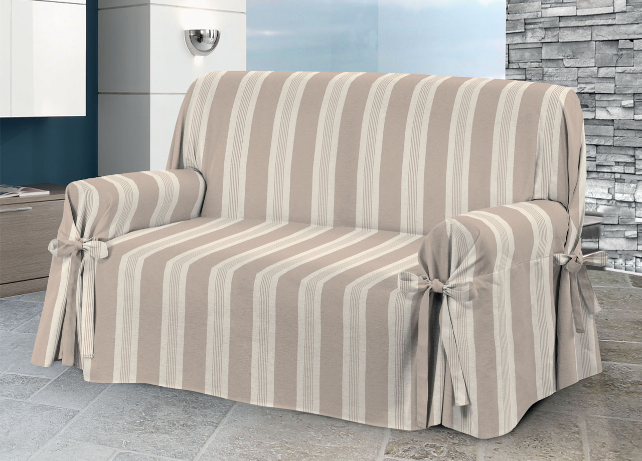 foto del prodotto copridivano fodera telo protezione divano con laccetti fiocco disegno grancasa poltrona beige