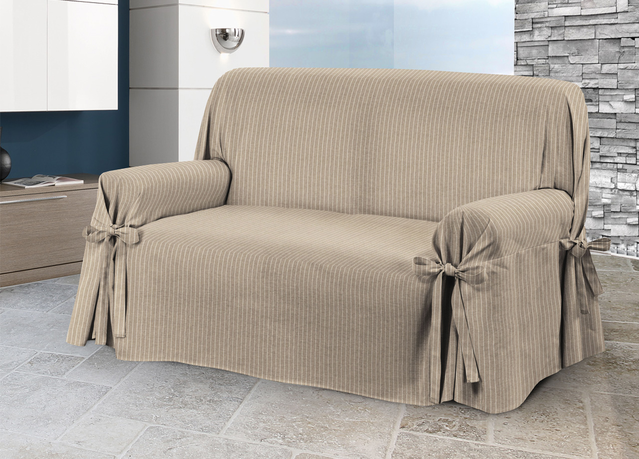 foto del prodotto copridivano fodera telo protezione divano con laccetti fiocco varie fantasie 2 posti lord beige