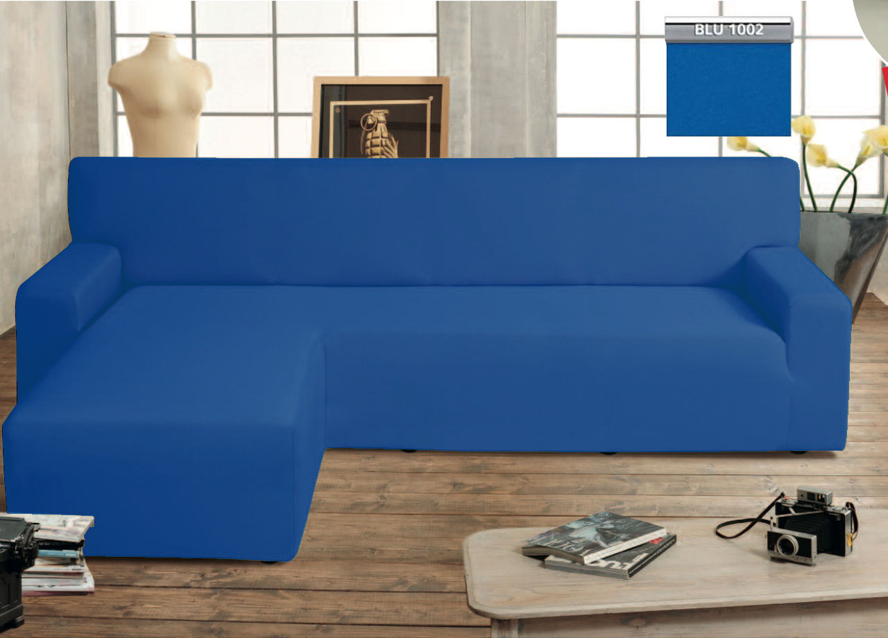 foto del prodotto copridivano genius con penisola chaise longue modello swing colore blu sinistra blu