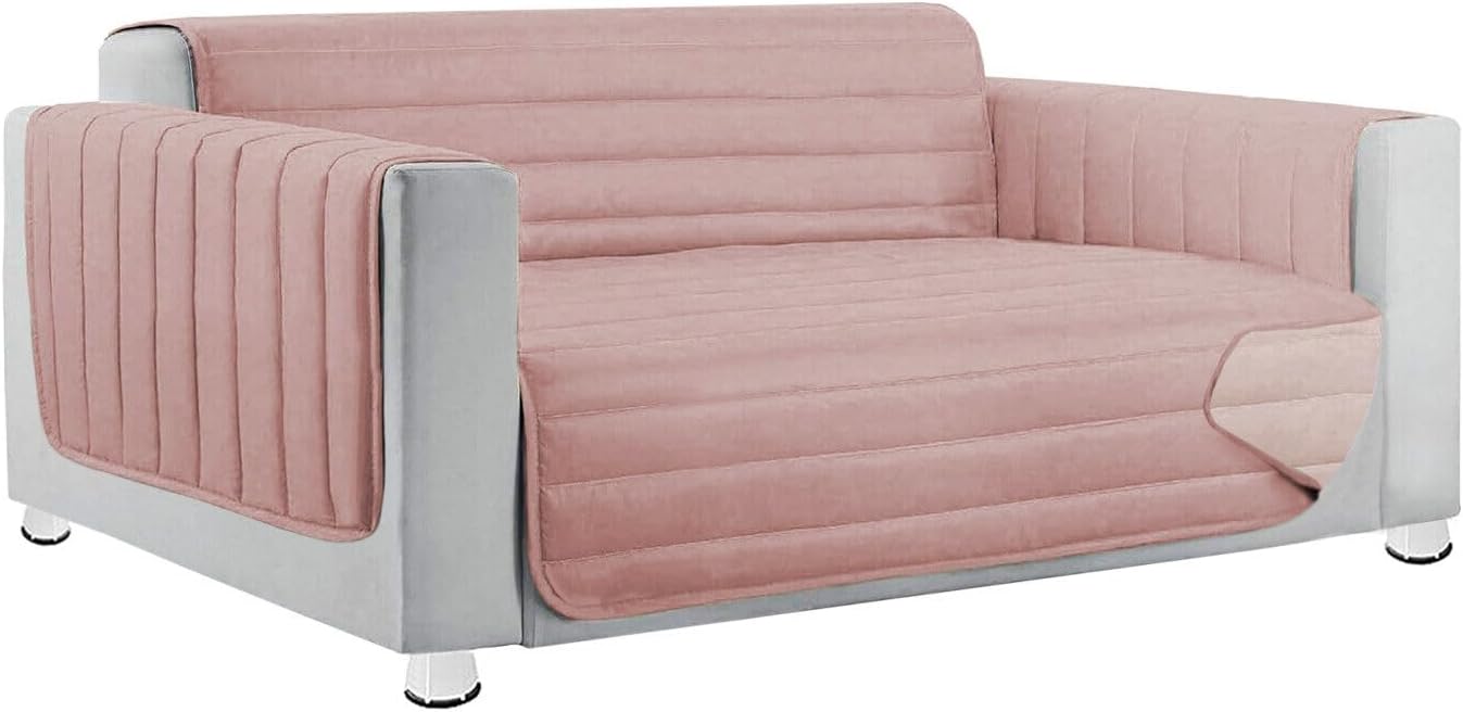 foto del prodotto copridivano imbottito 4 posti double face trapuntato salva proteggi divano morbido elegante rosa
