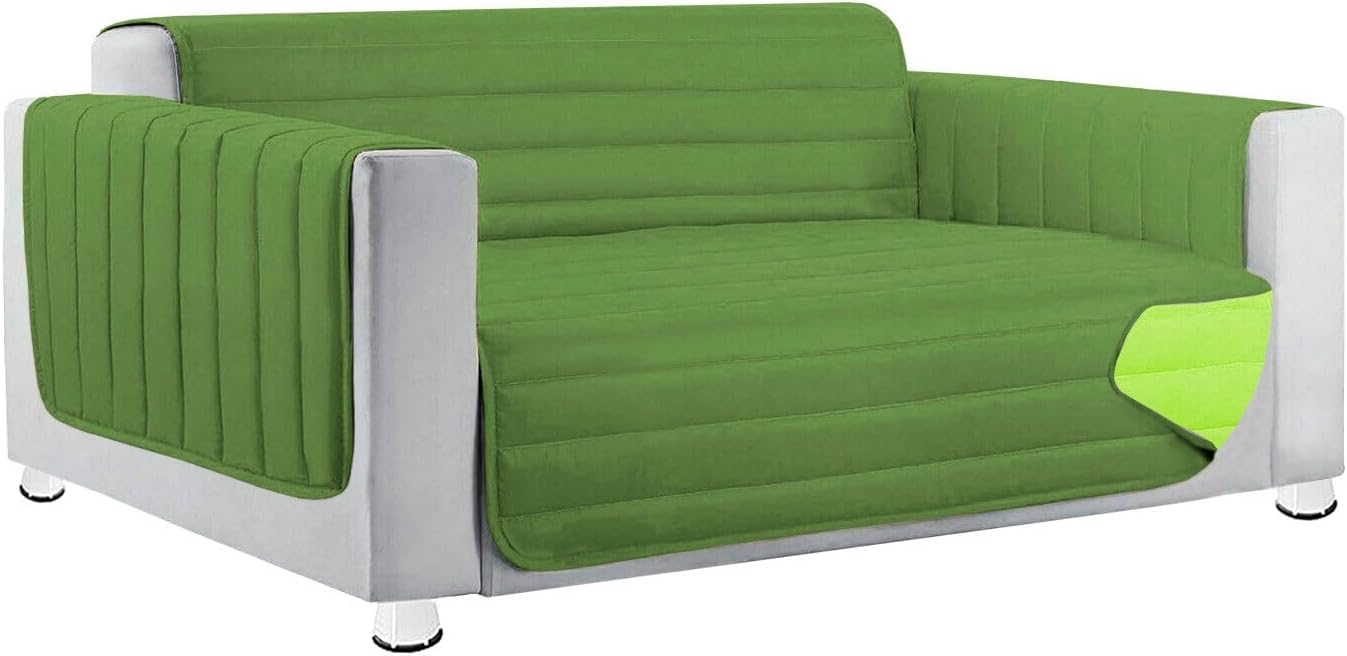 foto del prodotto copridivano imbottito 4 posti double face trapuntato salva proteggi divano morbido elegante verde