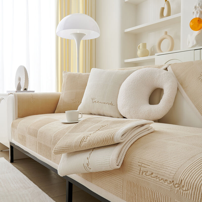 foto del prodotto copridivano impermeabile copridivano, copridivano antiscivolo per divano ad angolo a forma di l, in peluche corto, universale, 1 2 3 4 posti beige