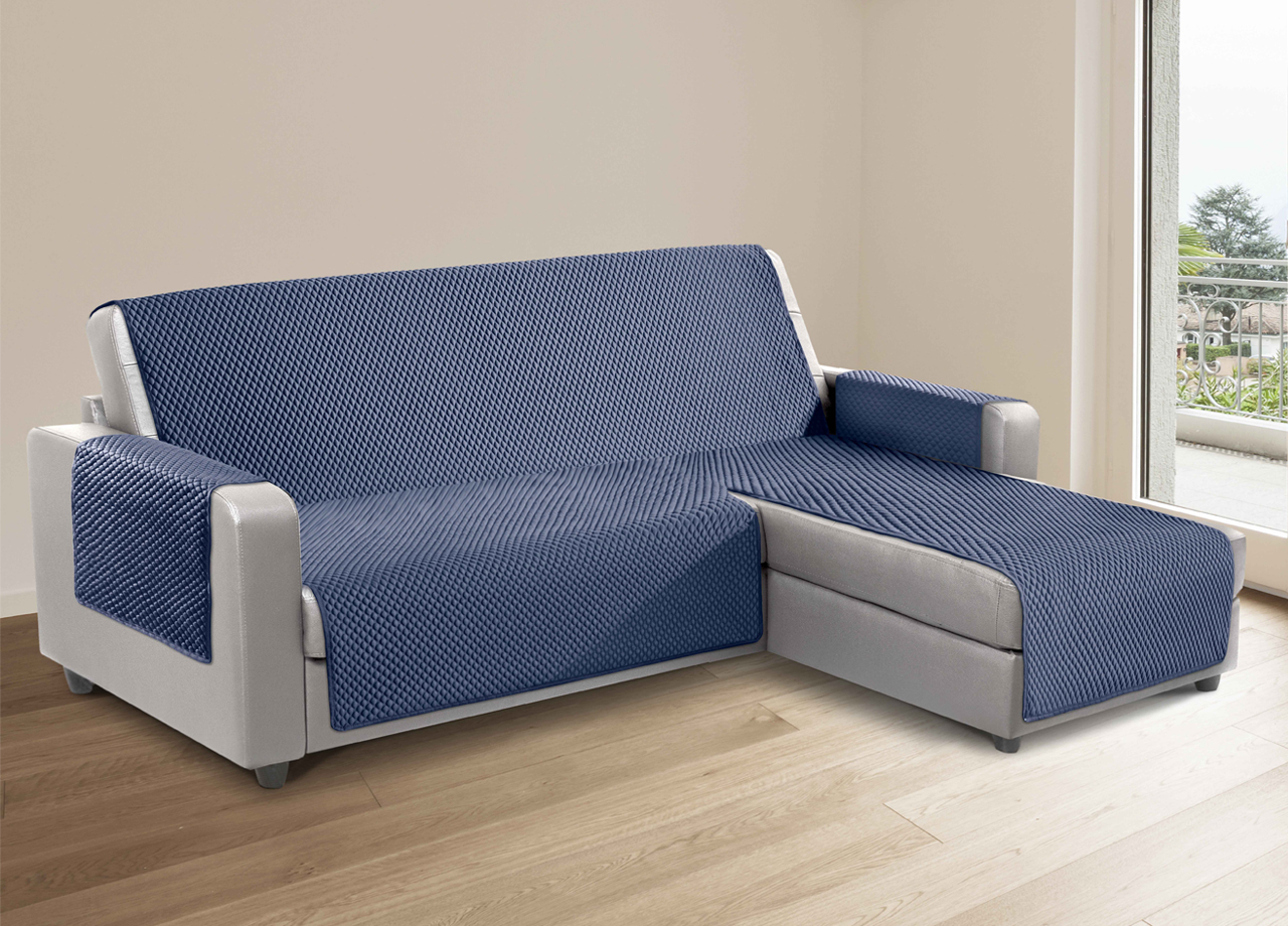 foto del prodotto copridivano per divani con penisola lato sinistro modello sphere blu 240 cm blu