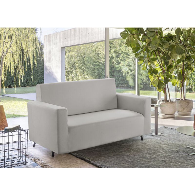 foto del prodotto copridivano tinta unita elasticizzato antimacchia modello sagomato colore grigio, misurasedutacoloregrigio