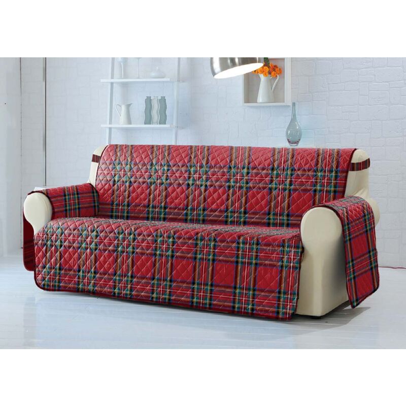 foto del prodotto copridivano trapuntato antimacchia imbottito scozzese rosso modello perth, misurapoltronacoloreperth