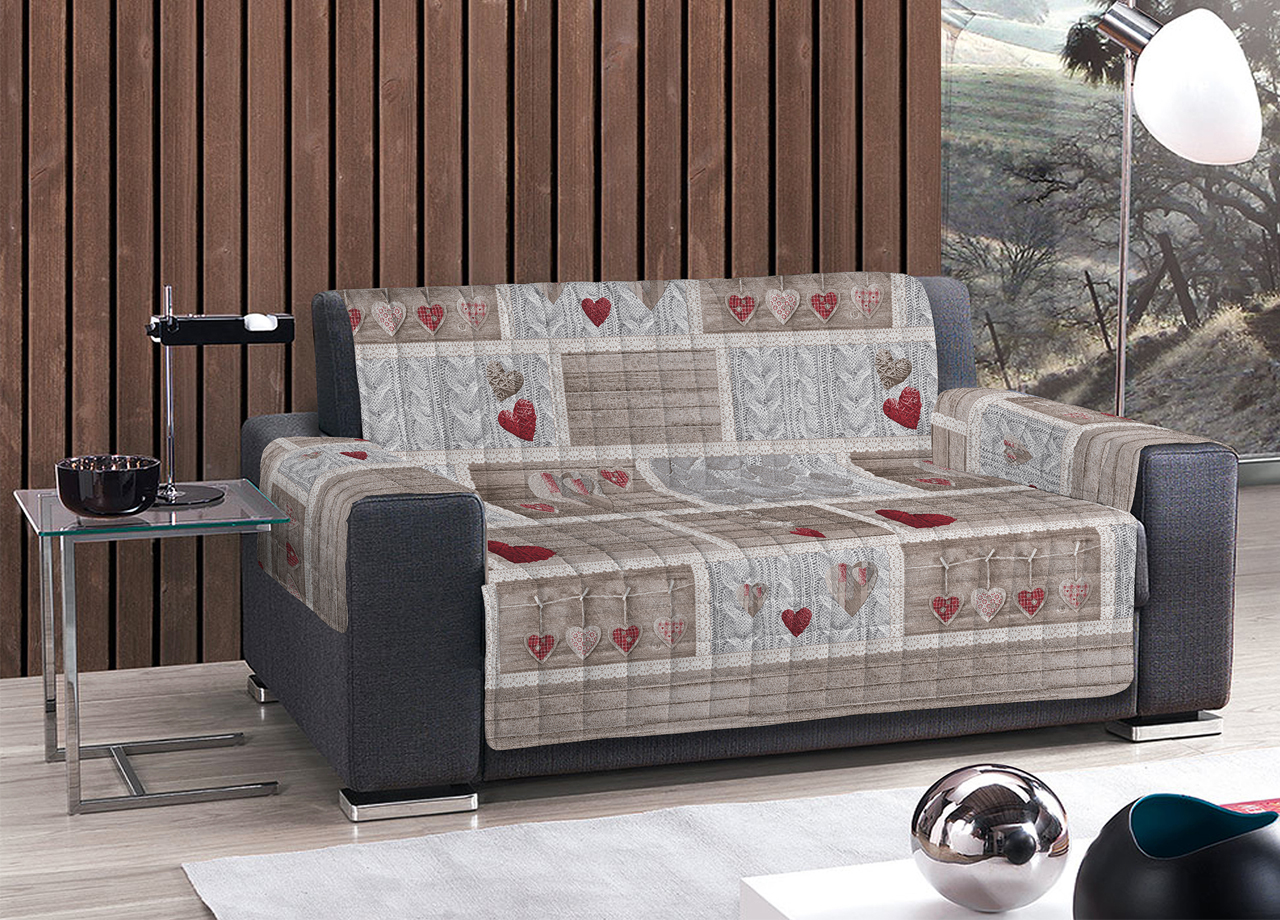 foto del prodotto copridivano trapuntato disegno shabby love 2 posti rosso