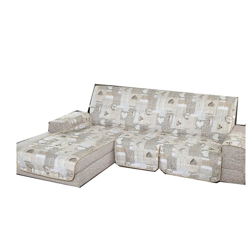 foto del prodotto copridivano trapuntato imbottito con penisola reversibile e universale fantasia shabby in tutte le misure beige 3 posti