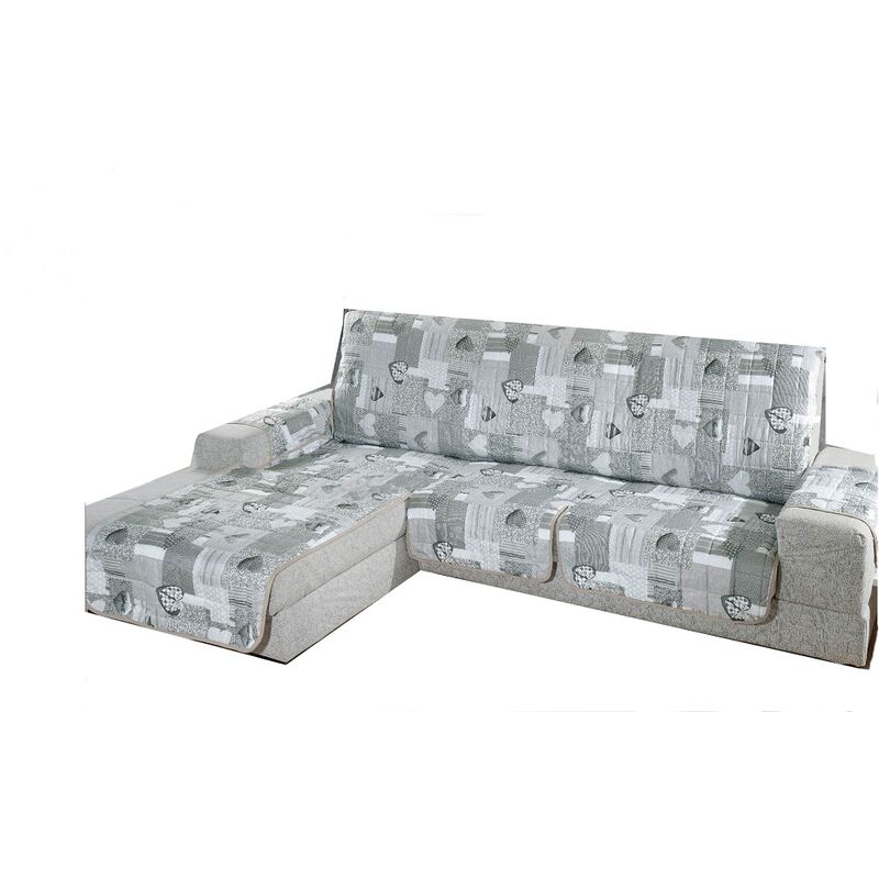 foto del prodotto copridivano trapuntato imbottito con penisola reversibile e universale fantasia shabby in tutte le misure grigio 4 posti
