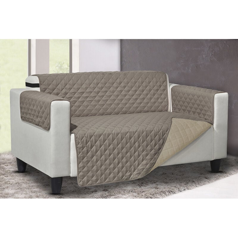 foto del prodotto copridivano trapuntato lello antimacchia double face bicolor tortora panna, misurapoltronacoloretortora panna