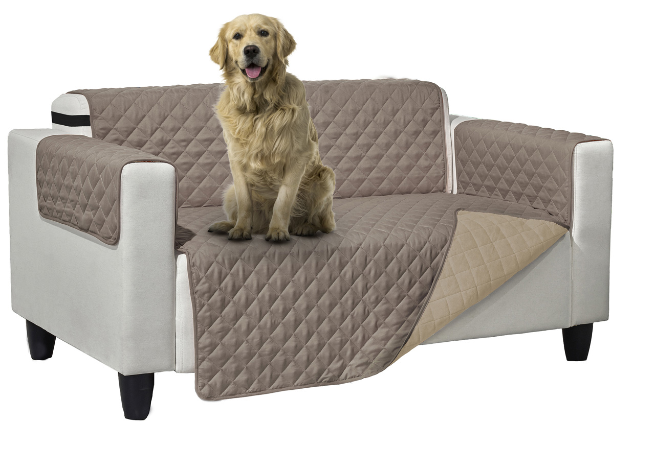 foto del prodotto copridivano trapuntato queen antimacchia double face tortora crema 4 posti tortora crema