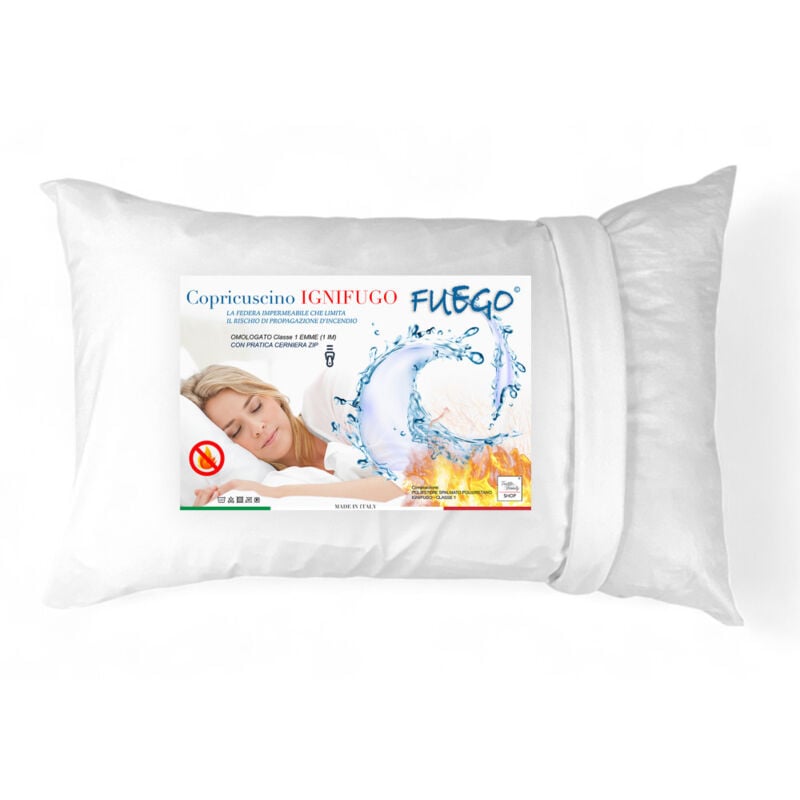 foto del prodotto copriguanciale impermeabile ignifugo fuego classe 1 con cerniera zip, antiacaro, made in italy