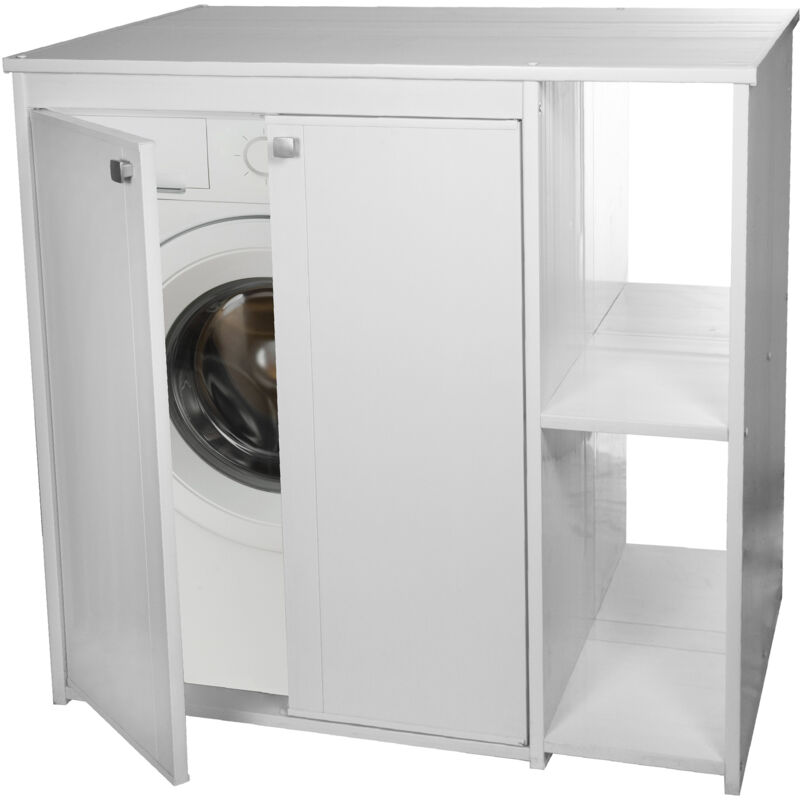 foto del prodotto coprilavatrice da esterno in pvc 95x60x94 cm 2 ante con ripiani laterali laundry bianco