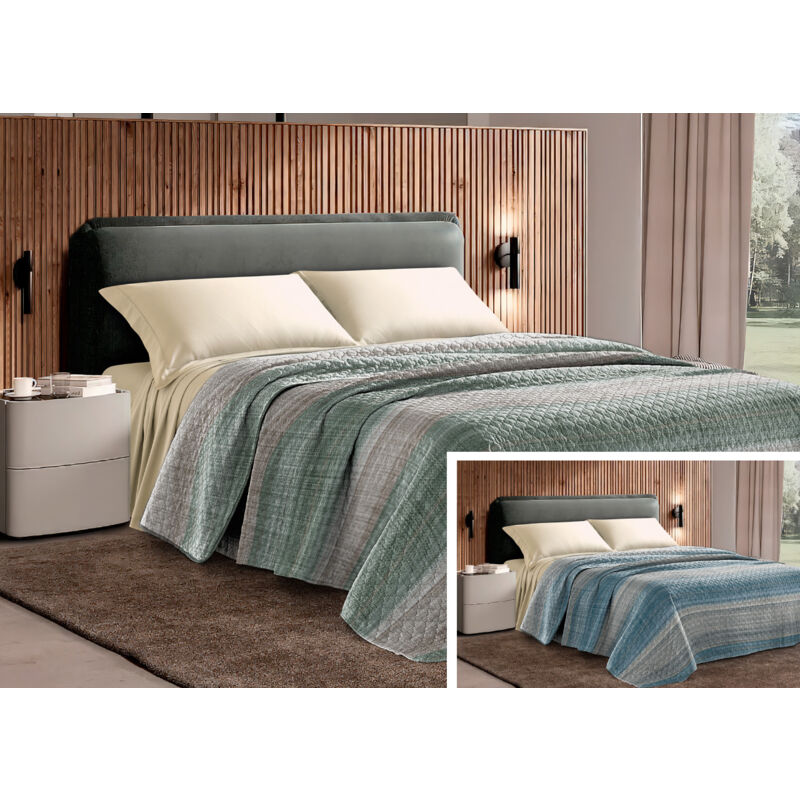 foto del prodotto copriletto challenge stampato in 100 microfibra di poliestere dis. righe, misura1 piazza e mezzacoloreverde