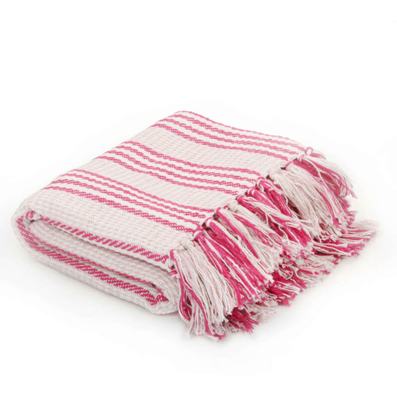 foto del prodotto copriletto in cotone a righe 125x150 cm rosa e bianco vidaxl