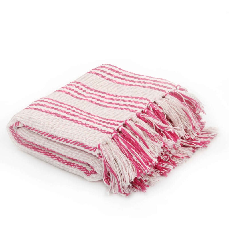foto del prodotto copriletto in cotone a righe 220x250 cm rosa e bianco vidaxl