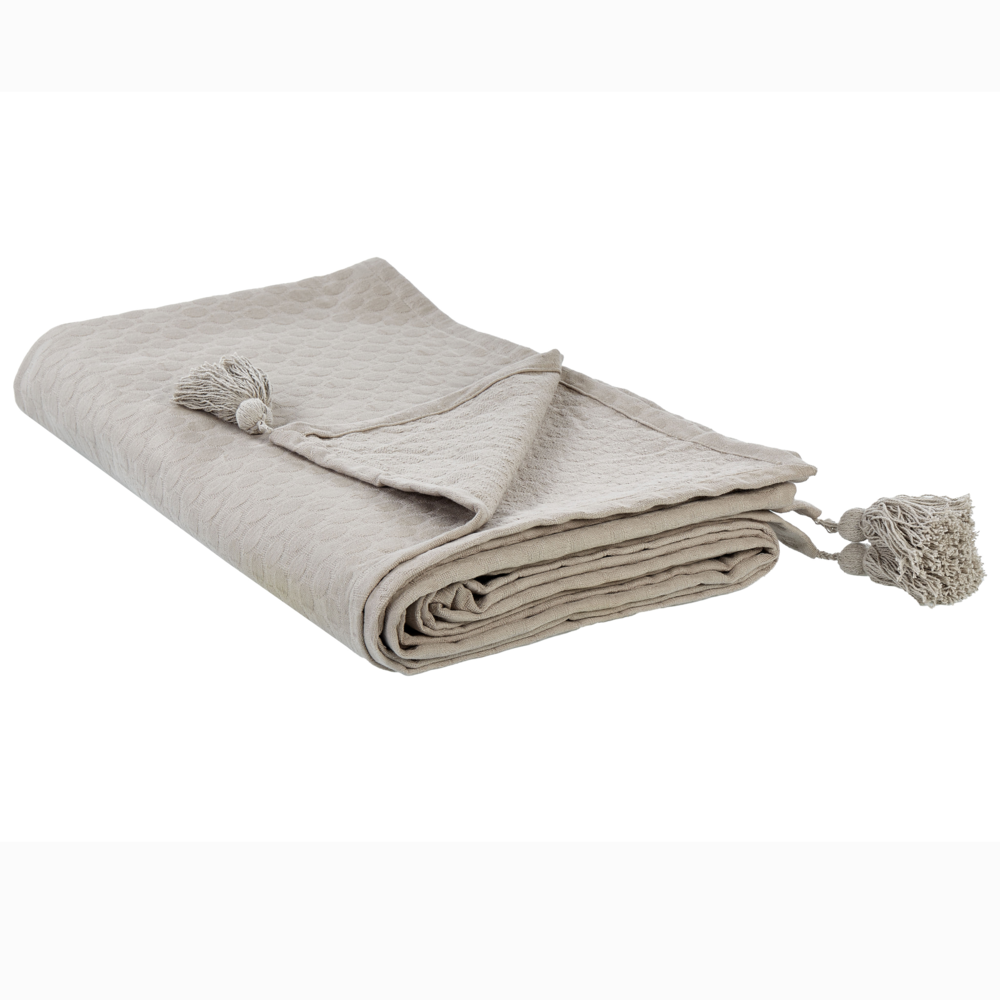 foto del prodotto copriletto in cotone tortora 200 x 220 cm con frange decorativo camera da letto