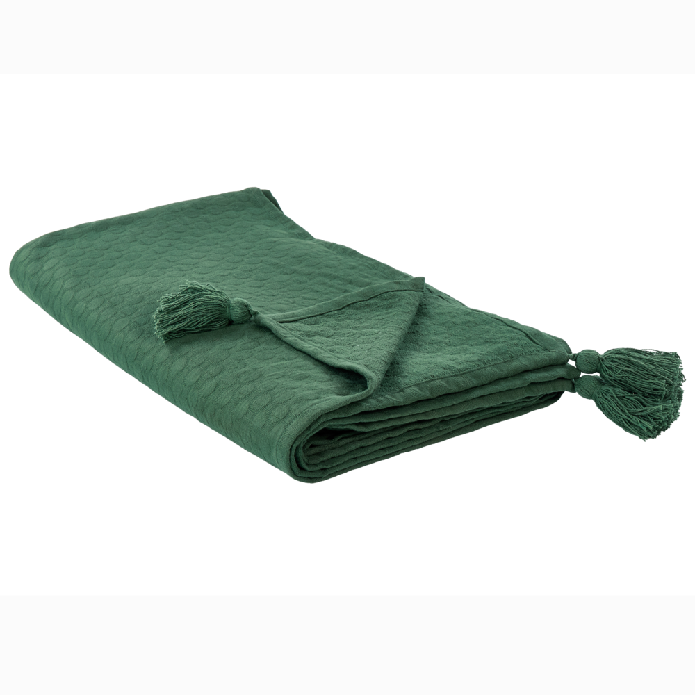 foto del prodotto copriletto in cotone verde 200 x 220 cm con frange decorativo camera da letto