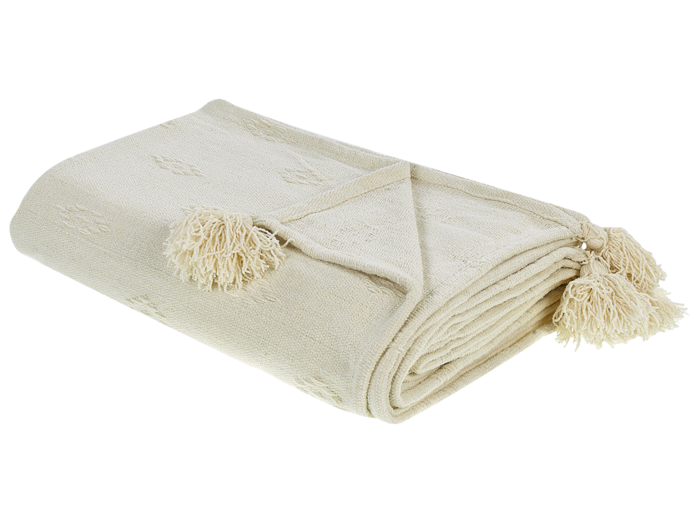 foto del prodotto copriletto in tessuto di cotone cinigliato beige 150 x 200 cm con frange decorativo biancheria da letto design classico camera da letto