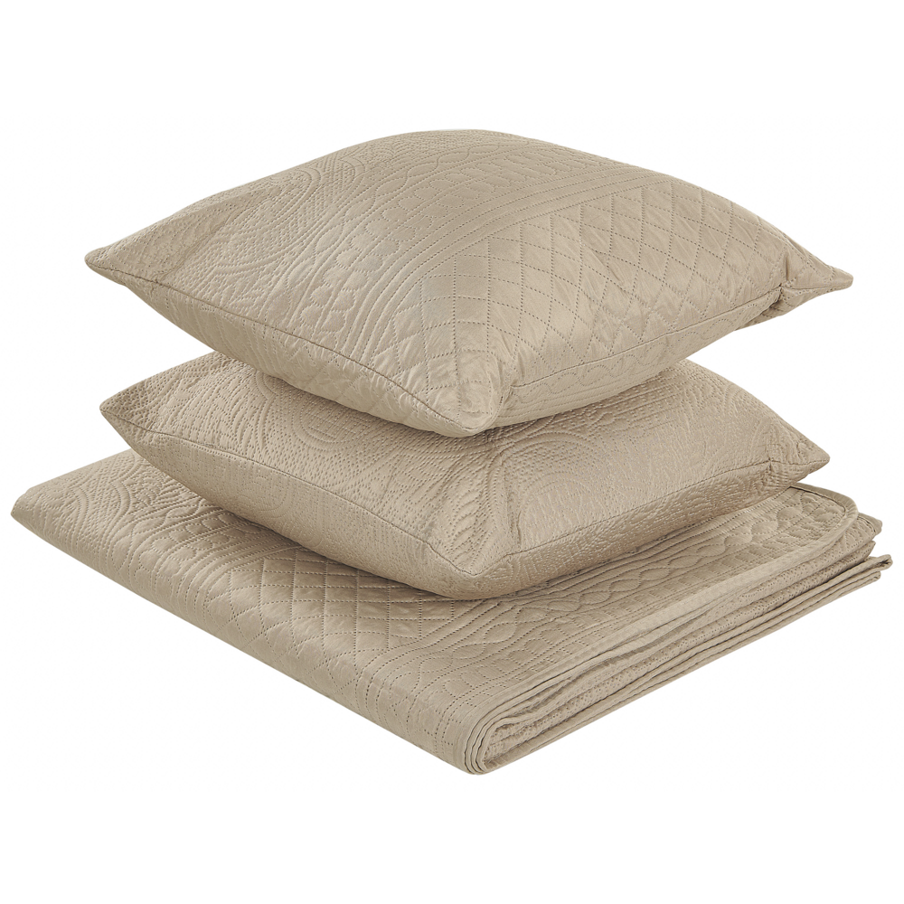 foto del prodotto copriletto in tessuto poliestere tortora 140 x 210 cm con cuscini motivo goffrato decorativo biancheria da letto classico camera da letto