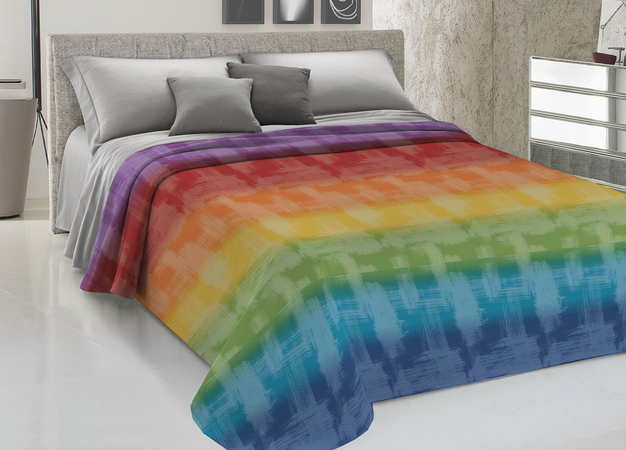 foto del prodotto copriletto piquet primavera estate 100 cotone disegno arcobaleno matrimoniale multicolore
