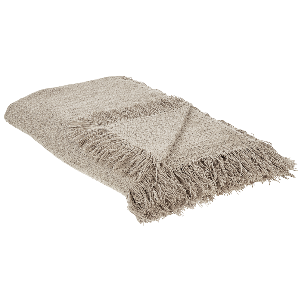 foto del prodotto copriletto tortora in tessuto di cotone 150 x 200 cm con frange coperta decorativa biancheria da letto design classico camera da letto
