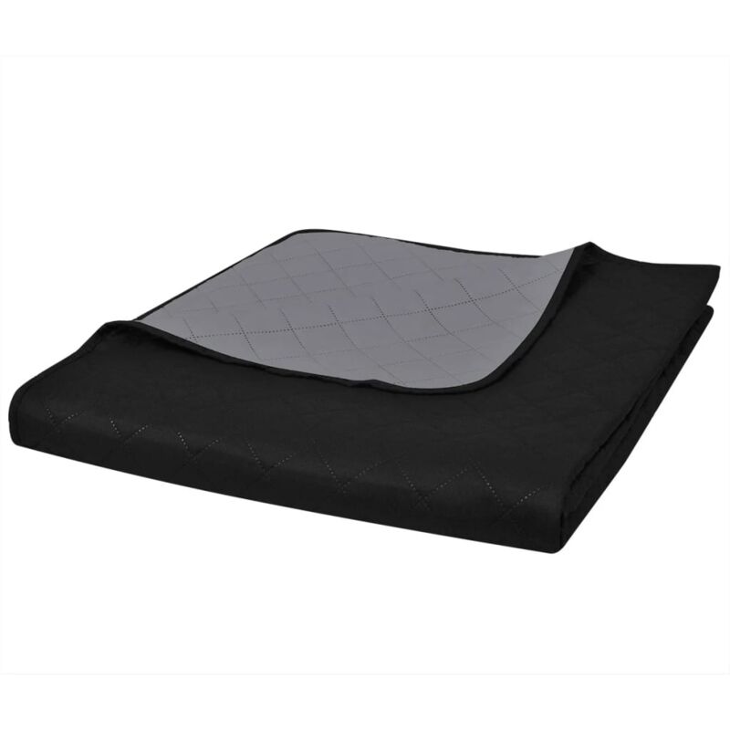 foto del prodotto copriletto trapuntato a doppia faccia nero grigio 230 x 260 cm vidaxl