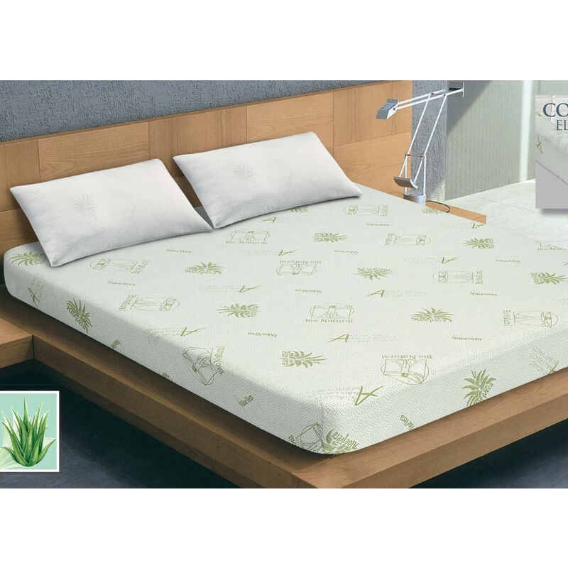 foto del prodotto coprimaterasso antiacaro guscio protettivo materasso traspirante aloe vera m.m., misuramatrimonialecolorealoe vera