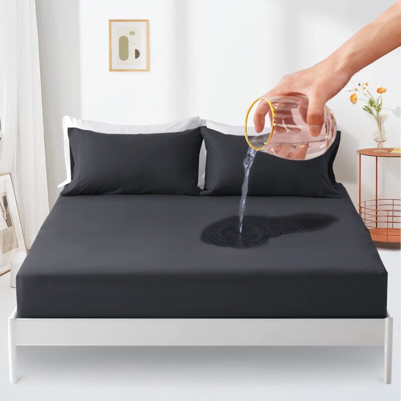 foto del prodotto coprimaterasso impermeabile 90 x 200 cm lenzuolo con angoli traspirante protezione dall umidit grigio antracite