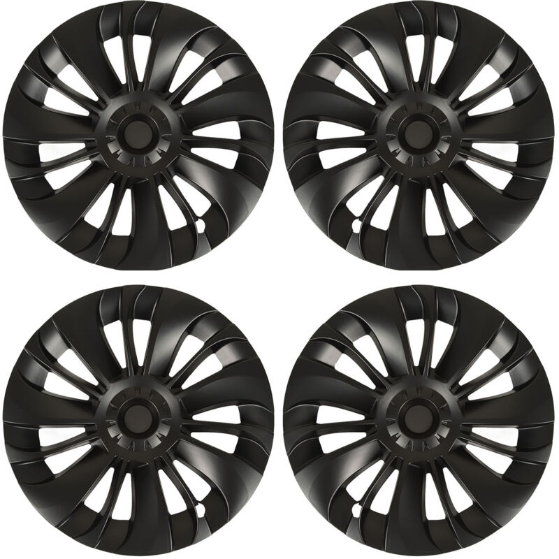 foto del prodotto coprimozzo ruota da 4 pezzi da 19 pollici, a bassa resistenza al vento, protettivo, di ricambio per tesla model y 2021 2023, nero opaco eosnow