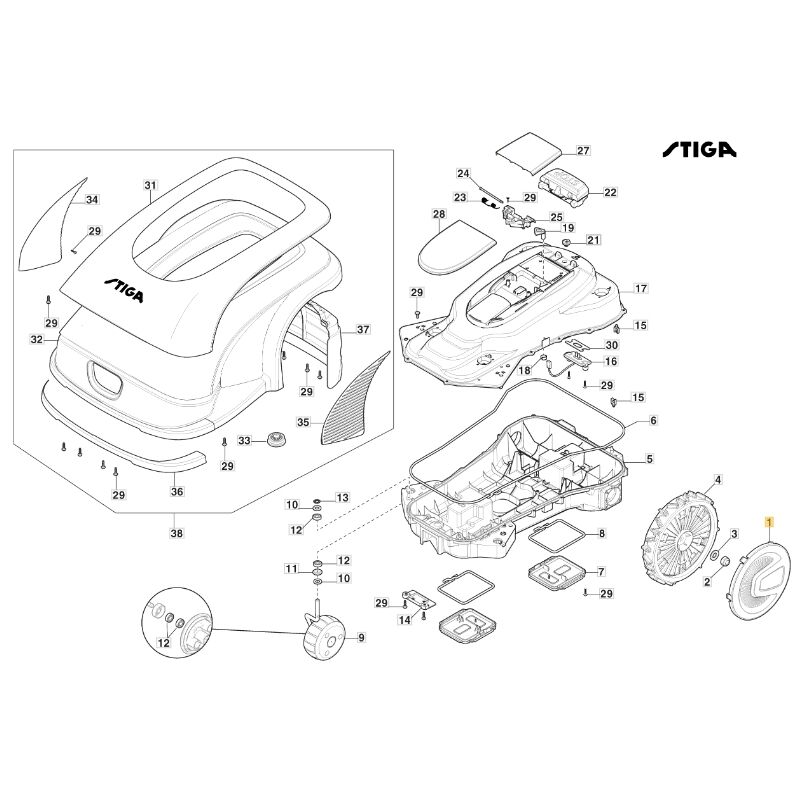 foto del prodotto coprimozzo ruota di 240 mm originale stiga a3000 rtk robot rasaerba 322110852 0
