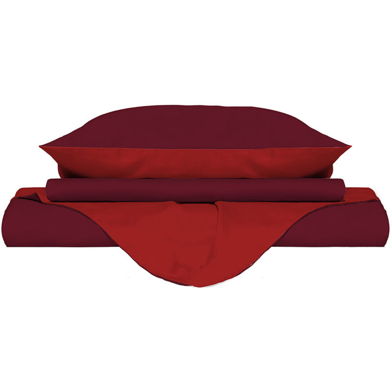 foto del prodotto copripiumino con sacco e federe doubleface rosso bordeaux singolo