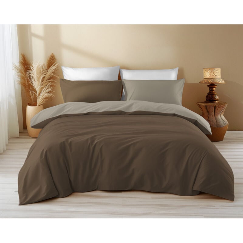 foto del prodotto copripiumino double face marrone tortora 100 cotone, morbido e traspirante, made in italy cm. 155x200