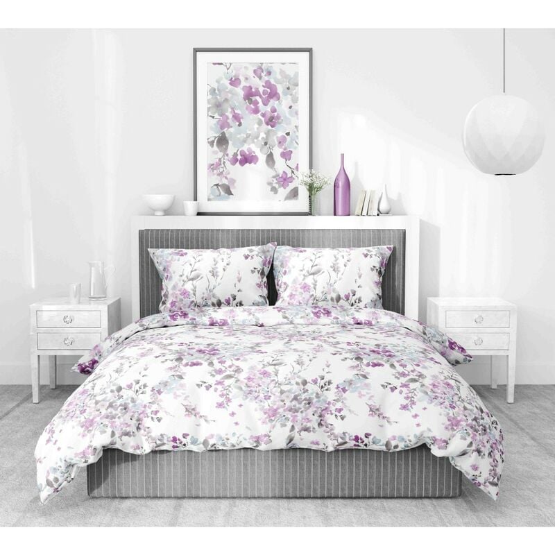 foto del prodotto copripiumino fiore dipinto rosa in puro cotone made in italy cm. 250x200