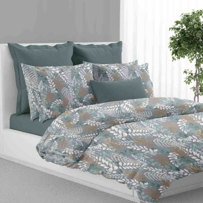 foto del prodotto copripiumino foglia verde in puro cotone made in italy cm. 250x200