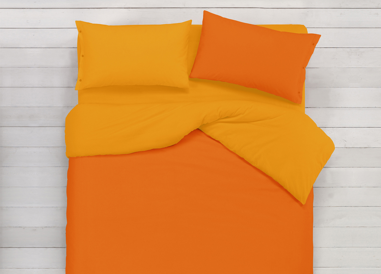 foto del prodotto copripiumino in 100 cotone double face arancione ocra - 1 piazza e mezza - arancione-ocra