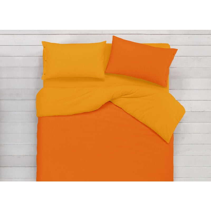 foto del prodotto copripiumino in 100 cotone double face arancione ocra, misurasingolocolorearancione-ocra