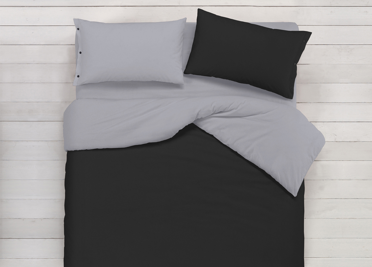 foto del prodotto copripiumino in 100 cotone double face grigio nero - matrimoniale - grigio-nero