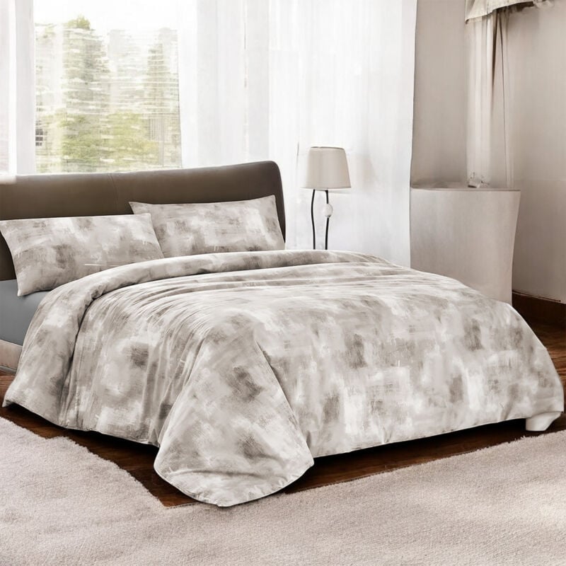 foto del prodotto copripiumino in cotone tempo di dormire beige, made in italy, design astratto, patella antiscivolo, lavabile in lavatrice cm. 250x200