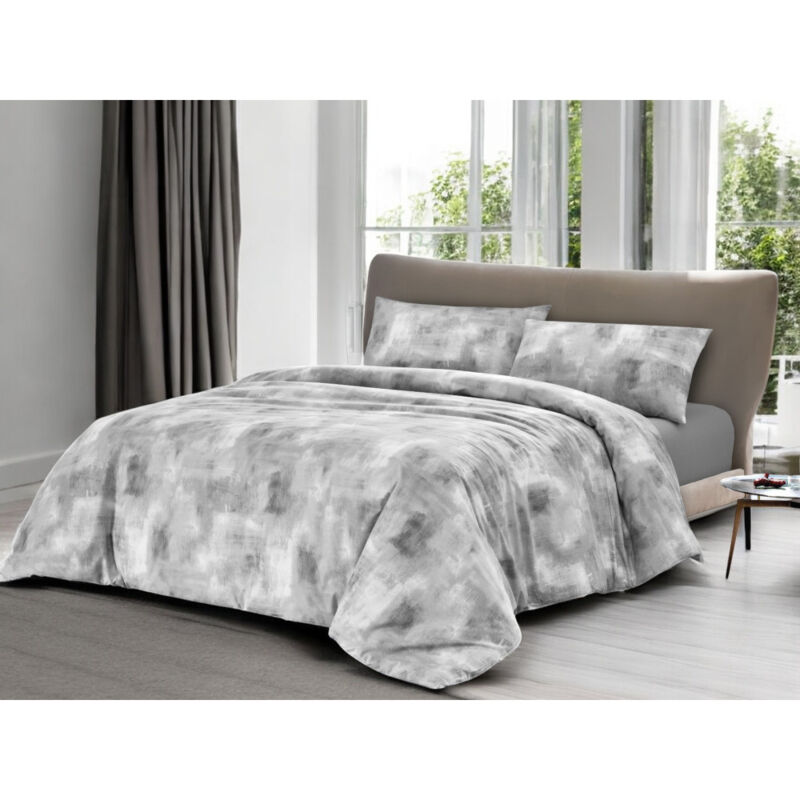 foto del prodotto copripiumino in cotone tempo di dormire grigio, made in italy, design astratto, patella antiscivolo, lavabile in lavatrice cm. 155x200