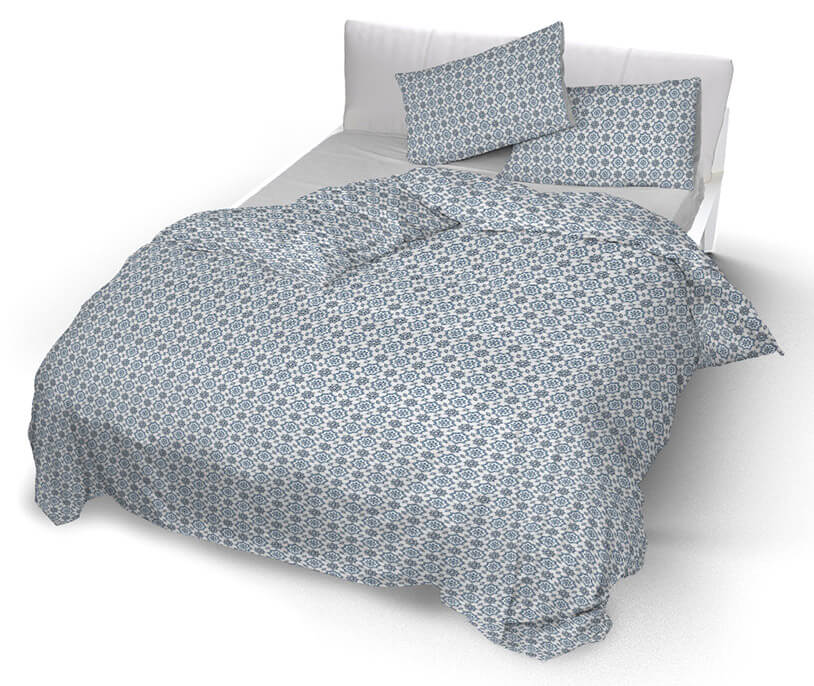 foto del prodotto copripiumino matrimoniale con federe stampato in puro cotone floyd blu