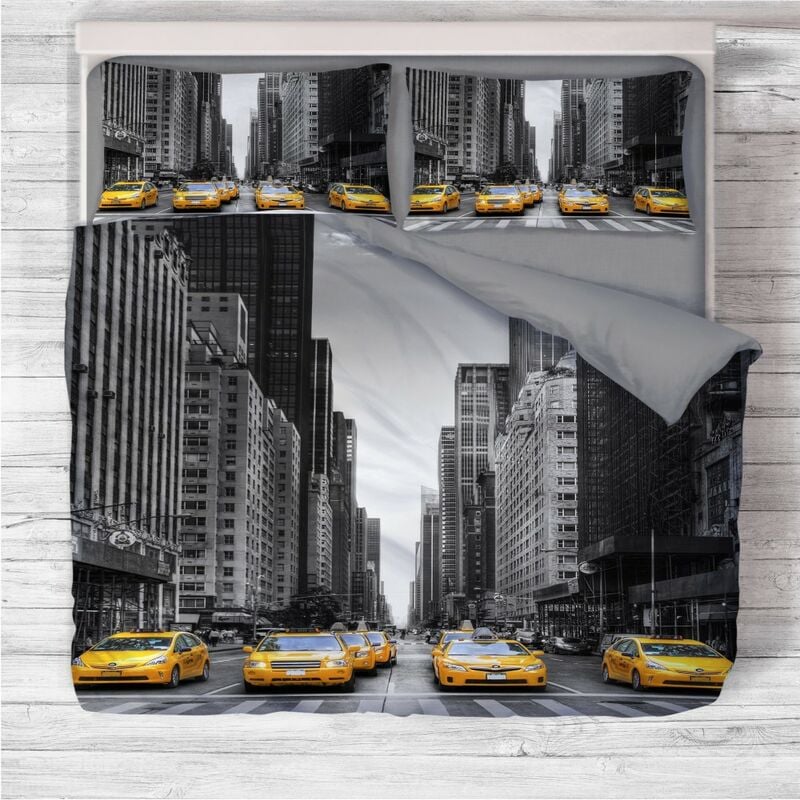 foto del prodotto copripiumino rasatello hd fotografico new york taxi cm. 250x200