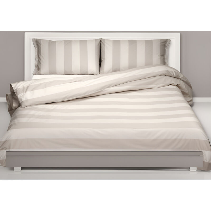 foto del prodotto copripiumino rigato francese panna tortora 100 cotone elegante, made in italy, artigianale cm. 200x200