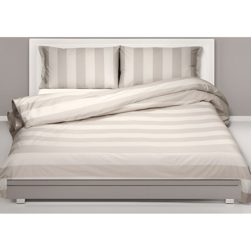 foto del prodotto copripiumino rigato francese panna tortora 100 cotone elegante, made in italy, artigianale cm. 250x200
