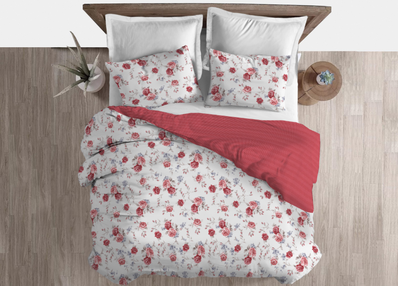 foto del prodotto copripiumino sacco piumone 100 cotone linea 3027 fiori sanderson matrimoniale rosso