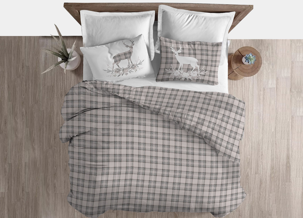 foto del prodotto copripiumino sacco piumone cotone flanella pensieri delicati dis. tartan cervo matrimoniale beige
